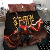 Spain Football Bedding Set Spanish Pride Bull Mascot Gothic Metal Lightning Storm