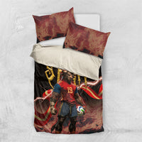 Spain Football Bedding Set Spanish Pride Bull Mascot Gothic Metal Lightning Storm