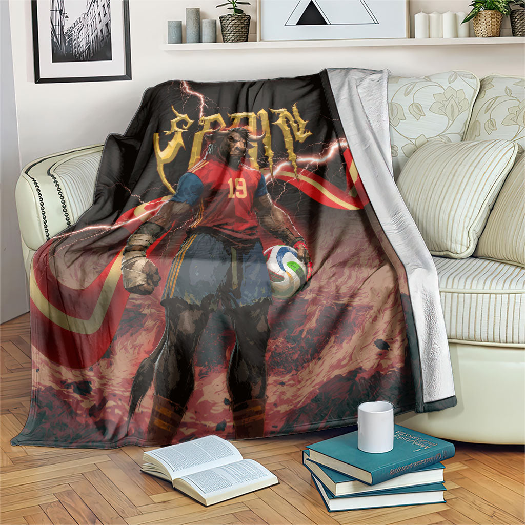 Spain Football Blanket Spanish Pride Bull Mascot Gothic Metal Lightning Storm