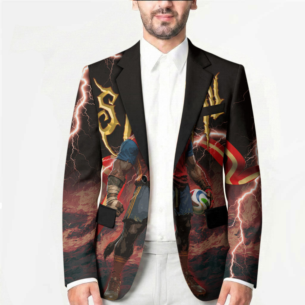 Spain Football Blazer Spanish Pride Bull Mascot Gothic Metal Lightning Storm