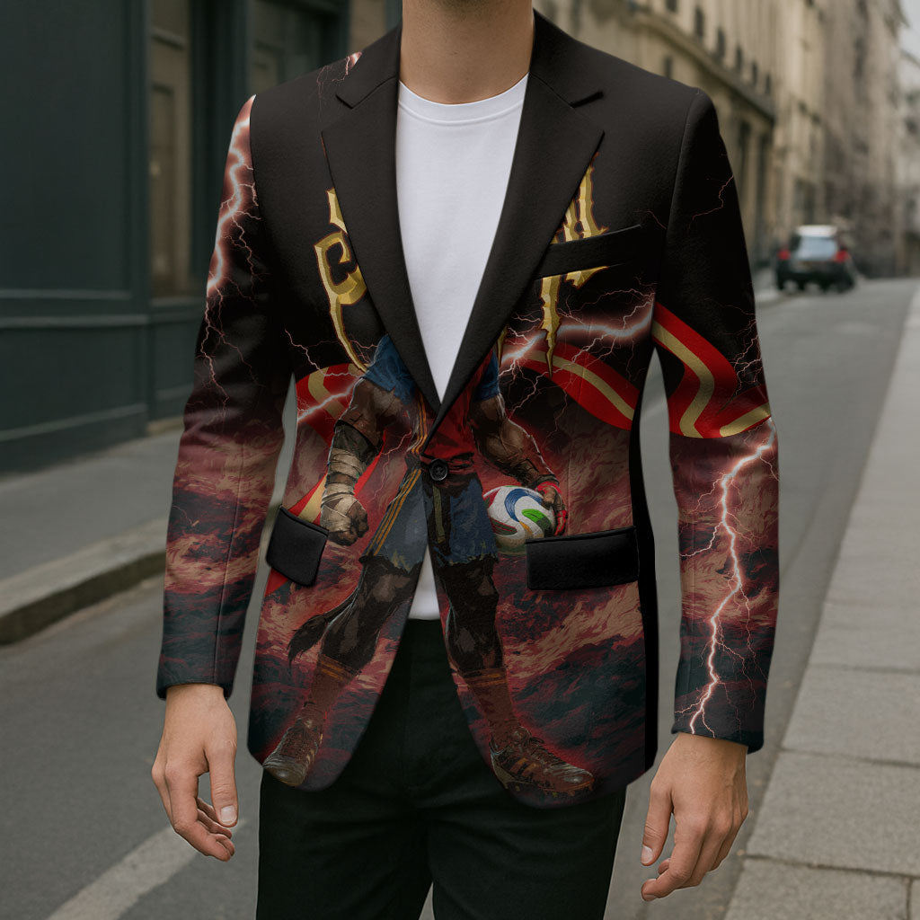 Spain Football Blazer Spanish Pride Bull Mascot Gothic Metal Lightning Storm