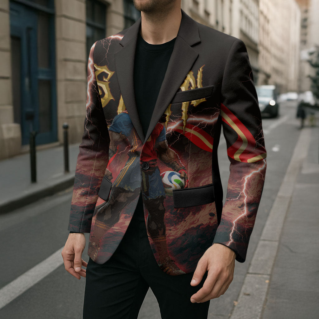 Spain Football Blazer Spanish Pride Bull Mascot Gothic Metal Lightning Storm