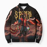 Spain Football Bomber Puffer Jacket Spanish Pride Bull Mascot Gothic Metal Lightning Storm