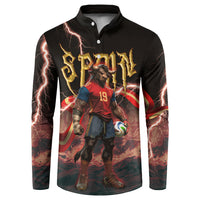 Spain Football Button Sweatshirt Spanish Pride Bull Mascot Gothic Metal Lightning Storm