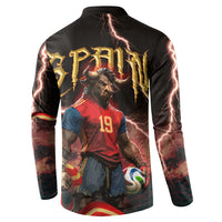 Spain Football Button Sweatshirt Spanish Pride Bull Mascot Gothic Metal Lightning Storm