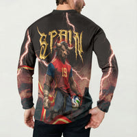 Spain Football Button Sweatshirt Spanish Pride Bull Mascot Gothic Metal Lightning Storm