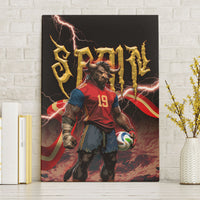 Spain Football Canvas Wall Art Spanish Pride Bull Mascot Gothic Metal Lightning Storm