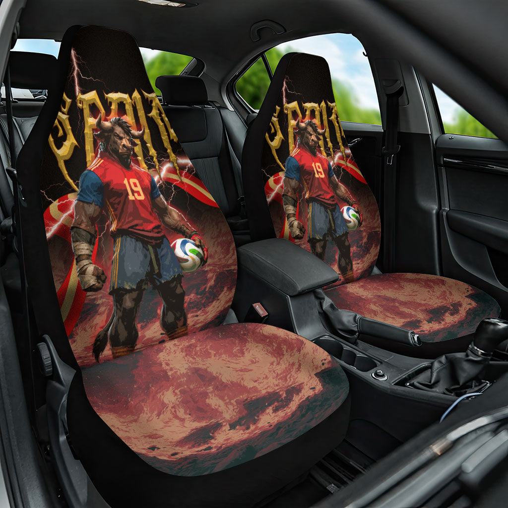 Spain Football Car Seat Cover Spanish Pride Bull Mascot Gothic Metal Lightning Storm