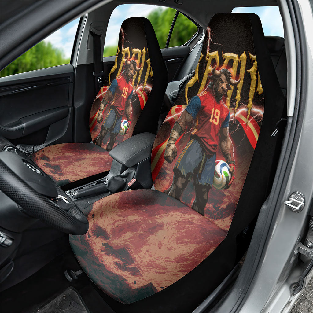 Spain Football Car Seat Cover Spanish Pride Bull Mascot Gothic Metal Lightning Storm
