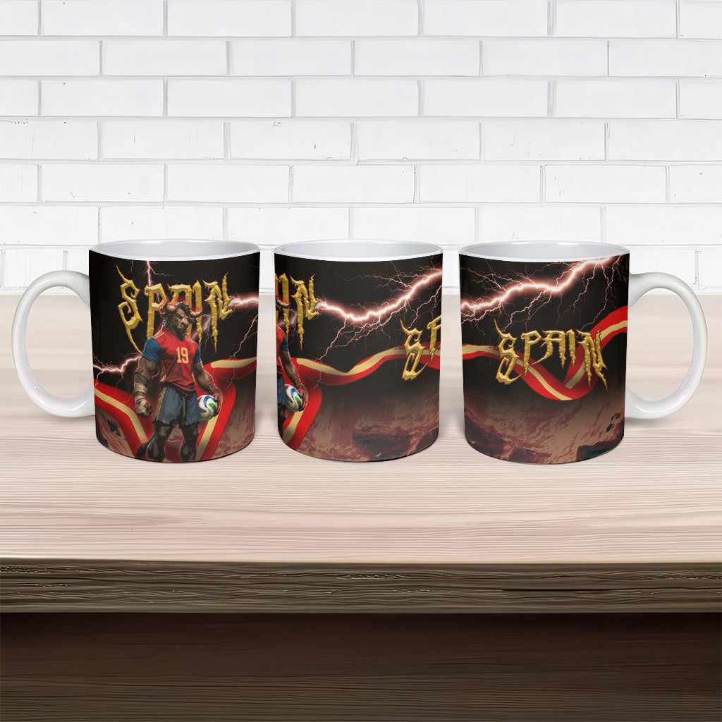 Spain Football Ceramic Mug Spanish Pride Bull Mascot Gothic Metal Lightning Storm
