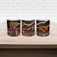 Spain Football Ceramic Mug Spanish Pride Bull Mascot Gothic Metal Lightning Storm