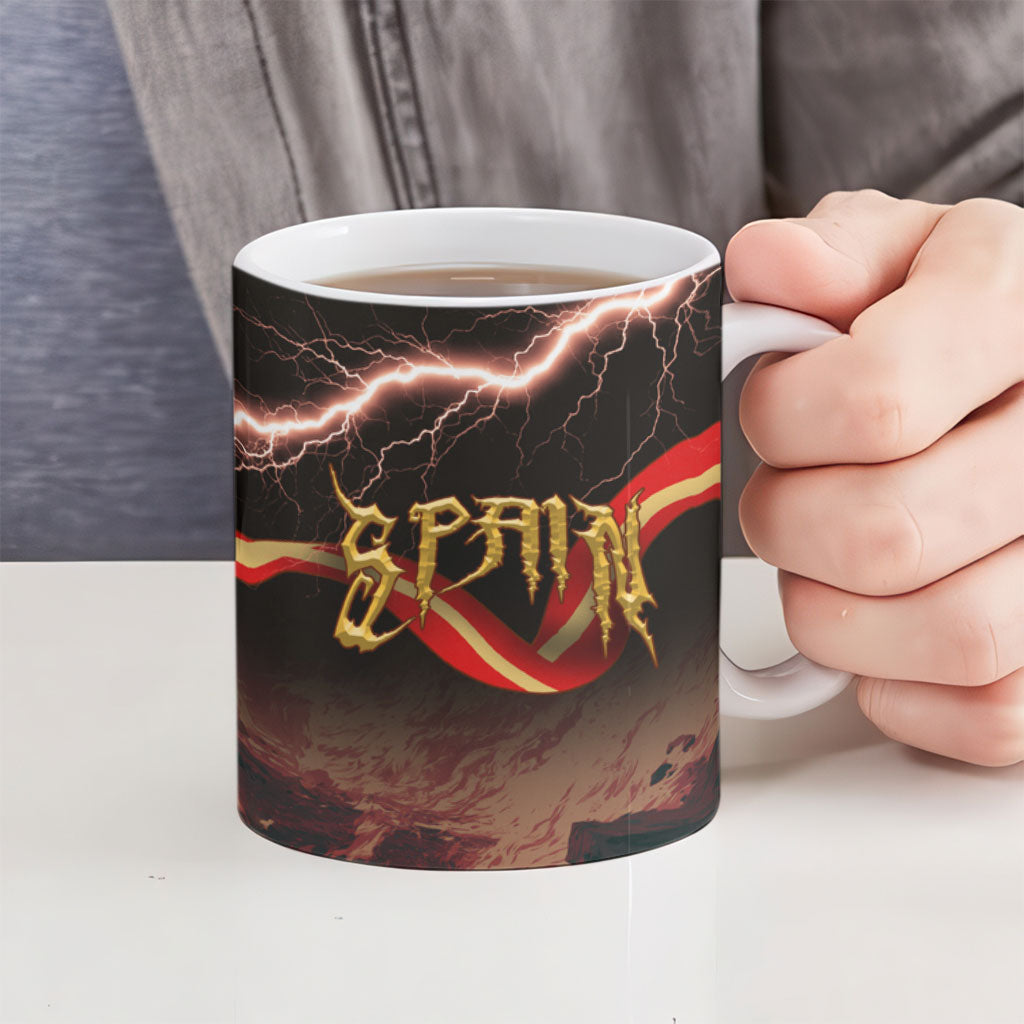 Spain Football Ceramic Mug Spanish Pride Bull Mascot Gothic Metal Lightning Storm