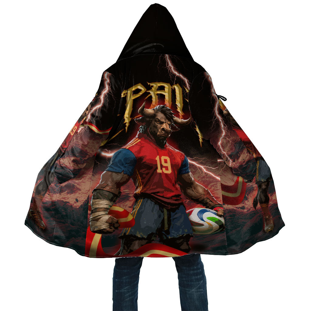 Spain Football Cloak Spanish Pride Bull Mascot Gothic Metal Lightning Storm
