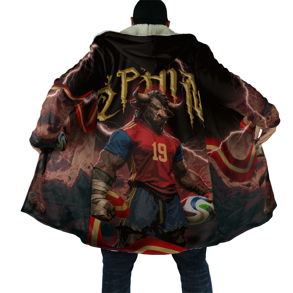 Spain Football Cloak Spanish Pride Bull Mascot Gothic Metal Lightning Storm