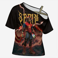 Spain Football Cross Shoulder Shirt Spanish Pride Bull Mascot Gothic Metal Lightning Storm