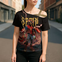Spain Football Cross Shoulder Shirt Spanish Pride Bull Mascot Gothic Metal Lightning Storm