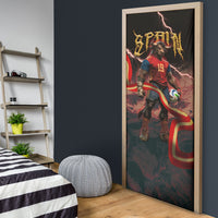 Spain Football Door Cover Spanish Pride Bull Mascot Gothic Metal Lightning Storm