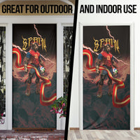 Spain Football Door Cover Spanish Pride Bull Mascot Gothic Metal Lightning Storm