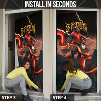 Spain Football Door Cover Spanish Pride Bull Mascot Gothic Metal Lightning Storm