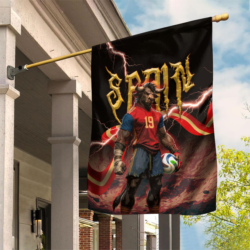 Spain Football Garden Flag Spanish Pride Bull Mascot Gothic Metal Lightning Storm