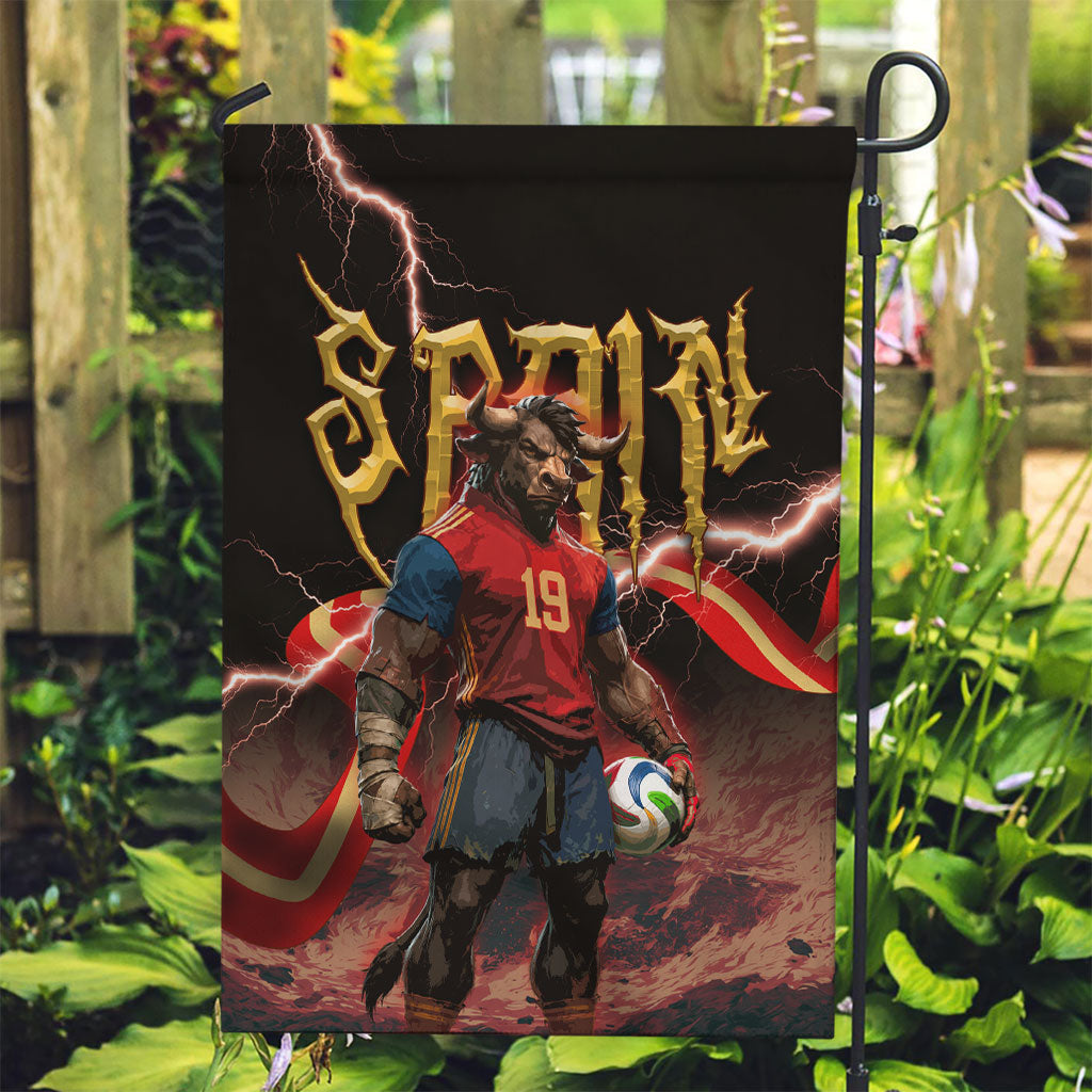 Spain Football Garden Flag Spanish Pride Bull Mascot Gothic Metal Lightning Storm