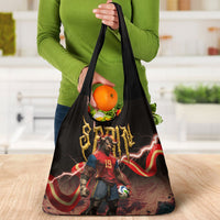 Spain Football Grocery Bag Spanish Pride Bull Mascot Gothic Metal Lightning Storm