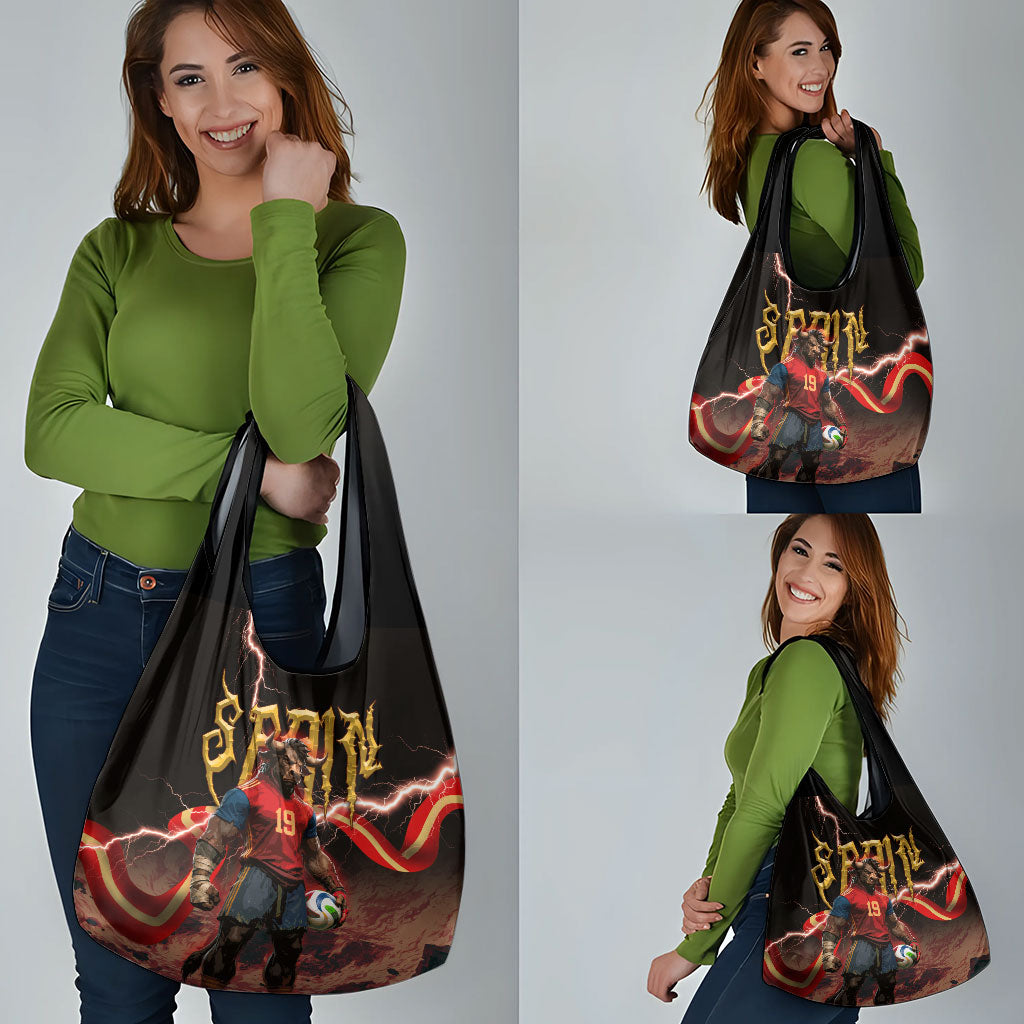 Spain Football Grocery Bag Spanish Pride Bull Mascot Gothic Metal Lightning Storm