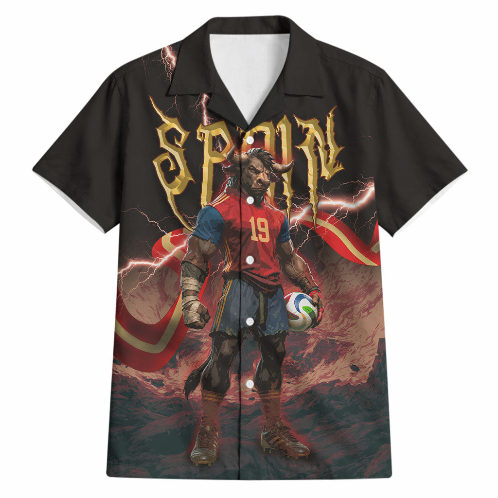 Spain Football Hawaiian Shirt Spanish Pride Bull Mascot Gothic Metal Lightning Storm
