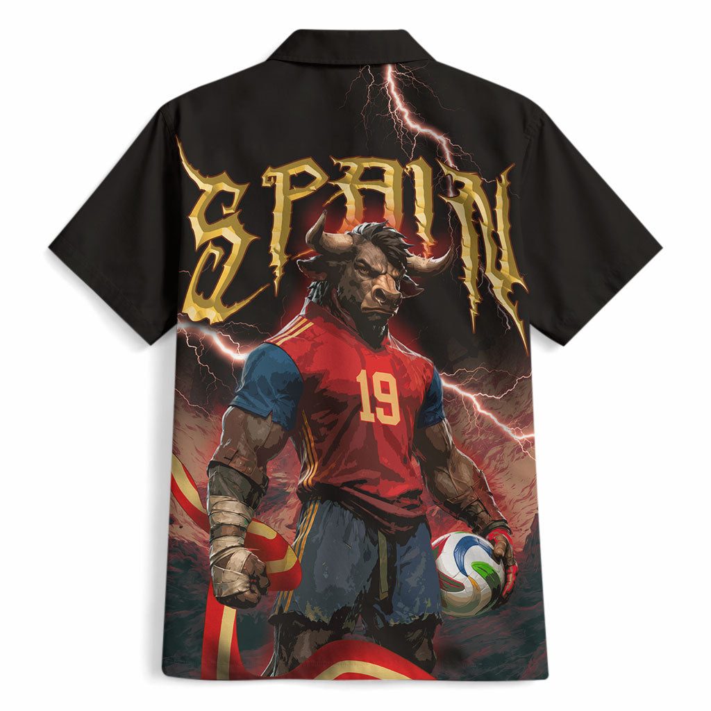 Spain Football Hawaiian Shirt Spanish Pride Bull Mascot Gothic Metal Lightning Storm
