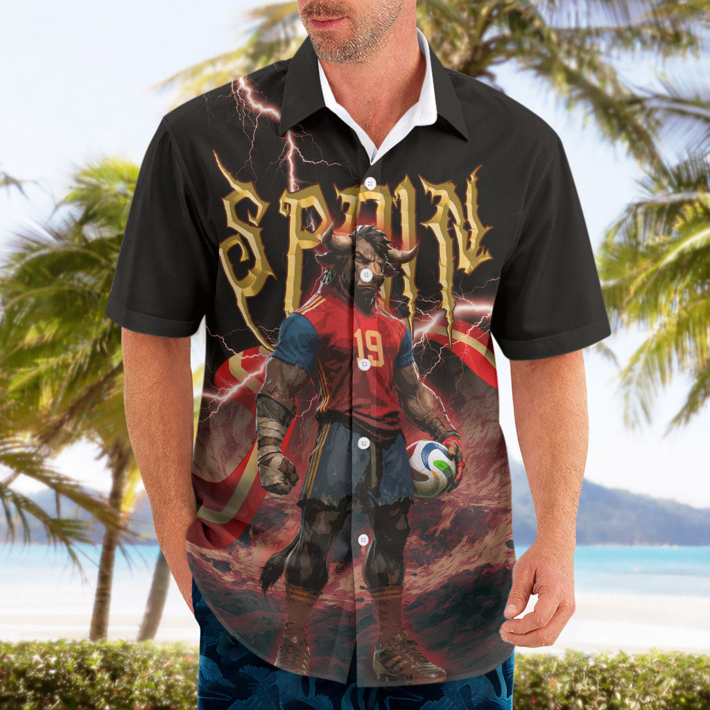 Spain Football Hawaiian Shirt Spanish Pride Bull Mascot Gothic Metal Lightning Storm