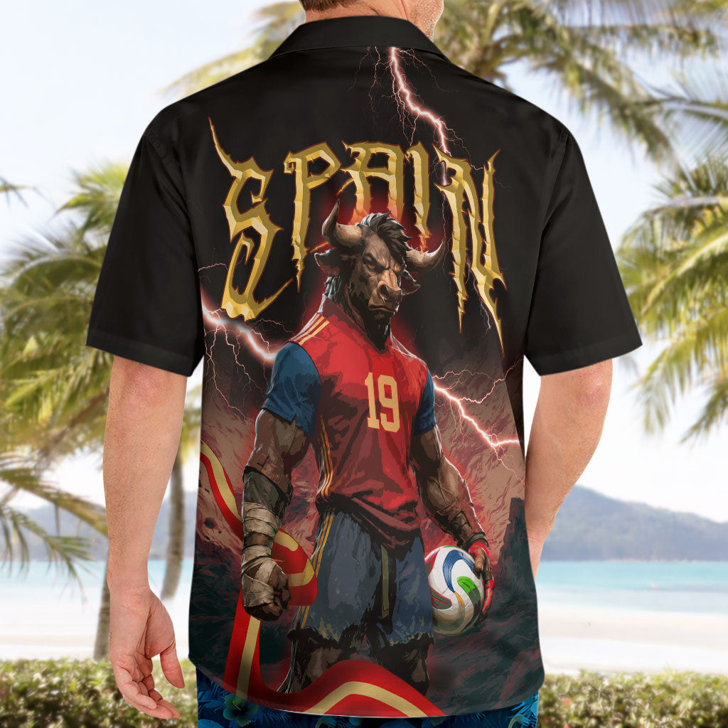 Spain Football Hawaiian Shirt Spanish Pride Bull Mascot Gothic Metal Lightning Storm
