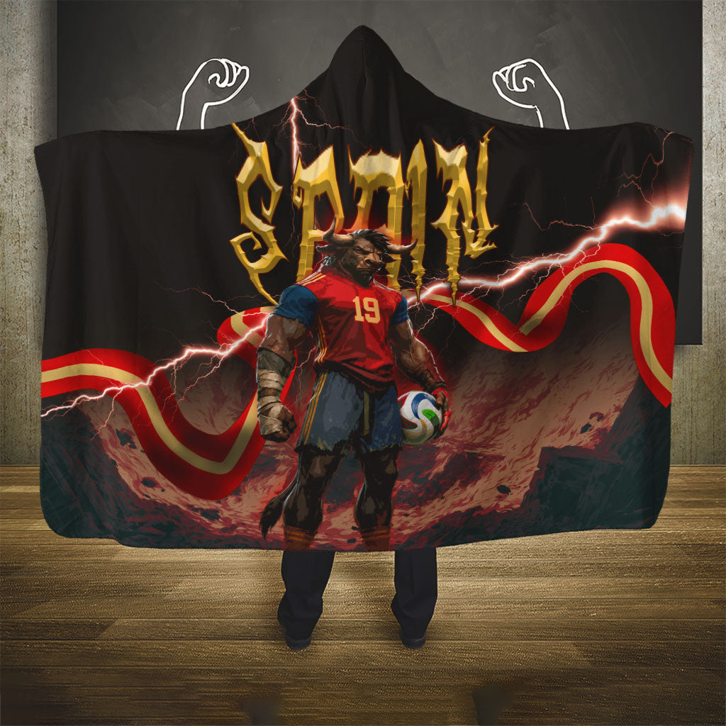 Spain Football Hooded Blanket Spanish Pride Bull Mascot Gothic Metal Lightning Storm