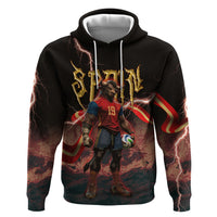 Spain Football Hoodie Spanish Pride Bull Mascot Gothic Metal Lightning Storm