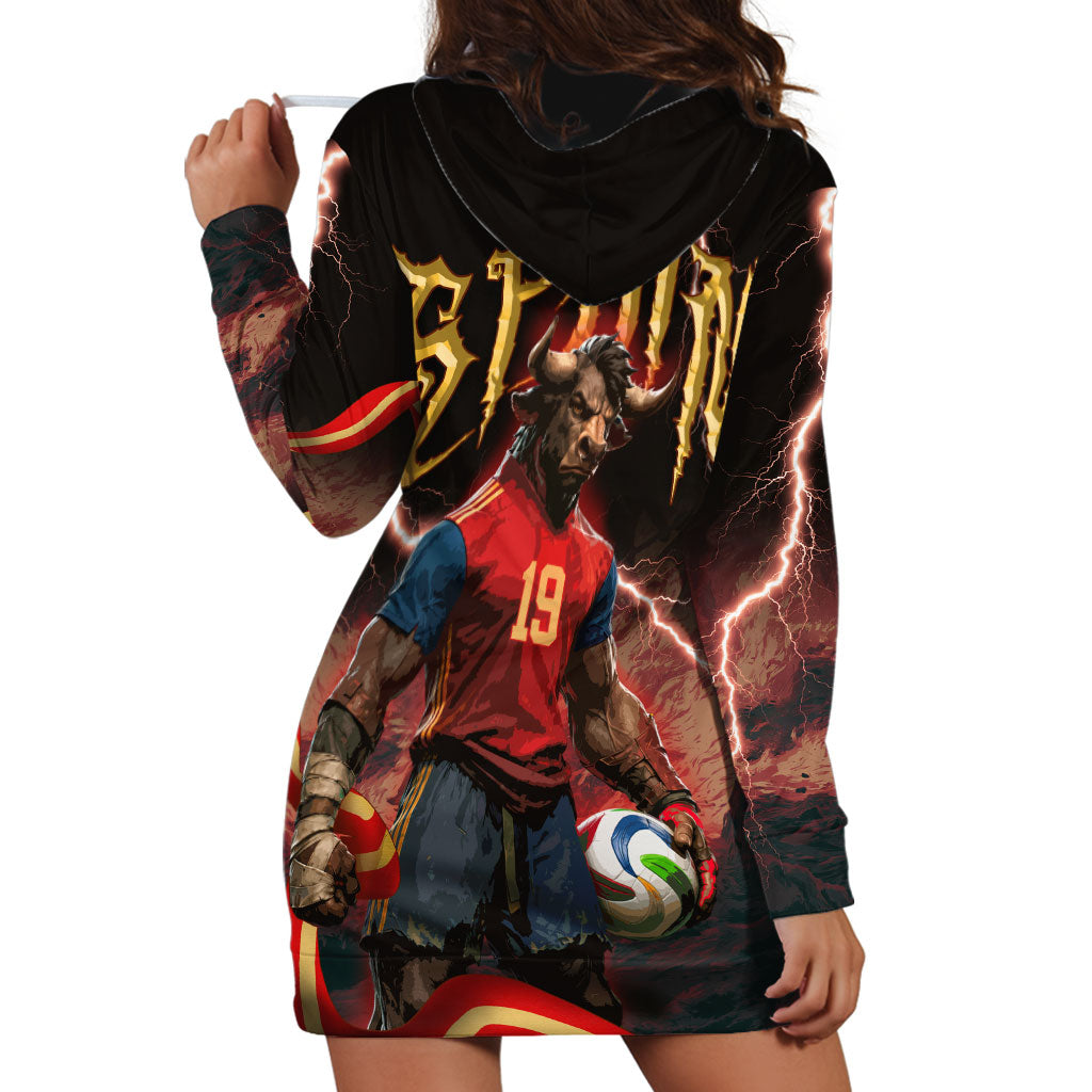 Spain Football Hoodie Dress Spanish Pride Bull Mascot Gothic Metal Lightning Storm