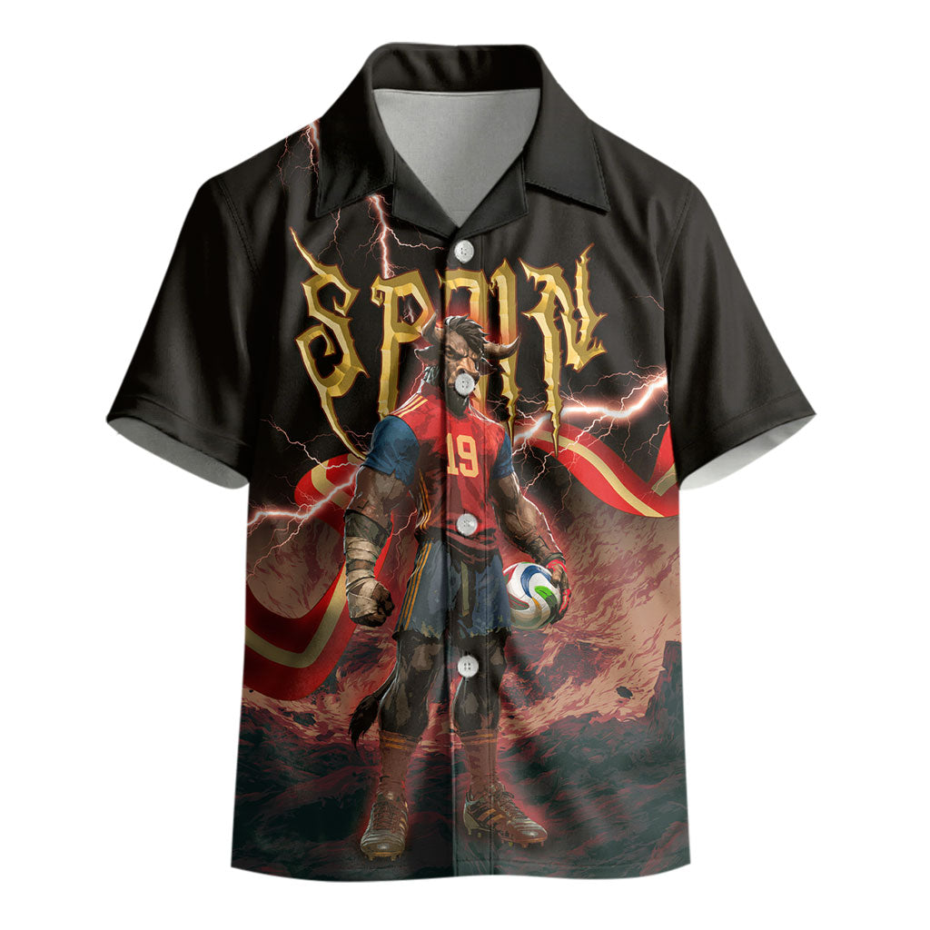 Spain Football Kid Hawaiian Shirt Spanish Pride Bull Mascot Gothic Metal Lightning Storm