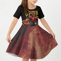 Spain Football Kid Short Sleeve Dress Spanish Pride Bull Mascot Gothic Metal Lightning Storm