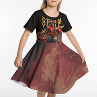 Spain Football Kid Short Sleeve Dress Spanish Pride Bull Mascot Gothic Metal Lightning Storm