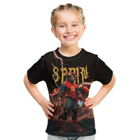 Spain Football Kid T Shirt Spanish Pride Bull Mascot Gothic Metal Lightning Storm