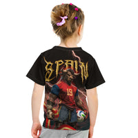 Spain Football Kid T Shirt Spanish Pride Bull Mascot Gothic Metal Lightning Storm