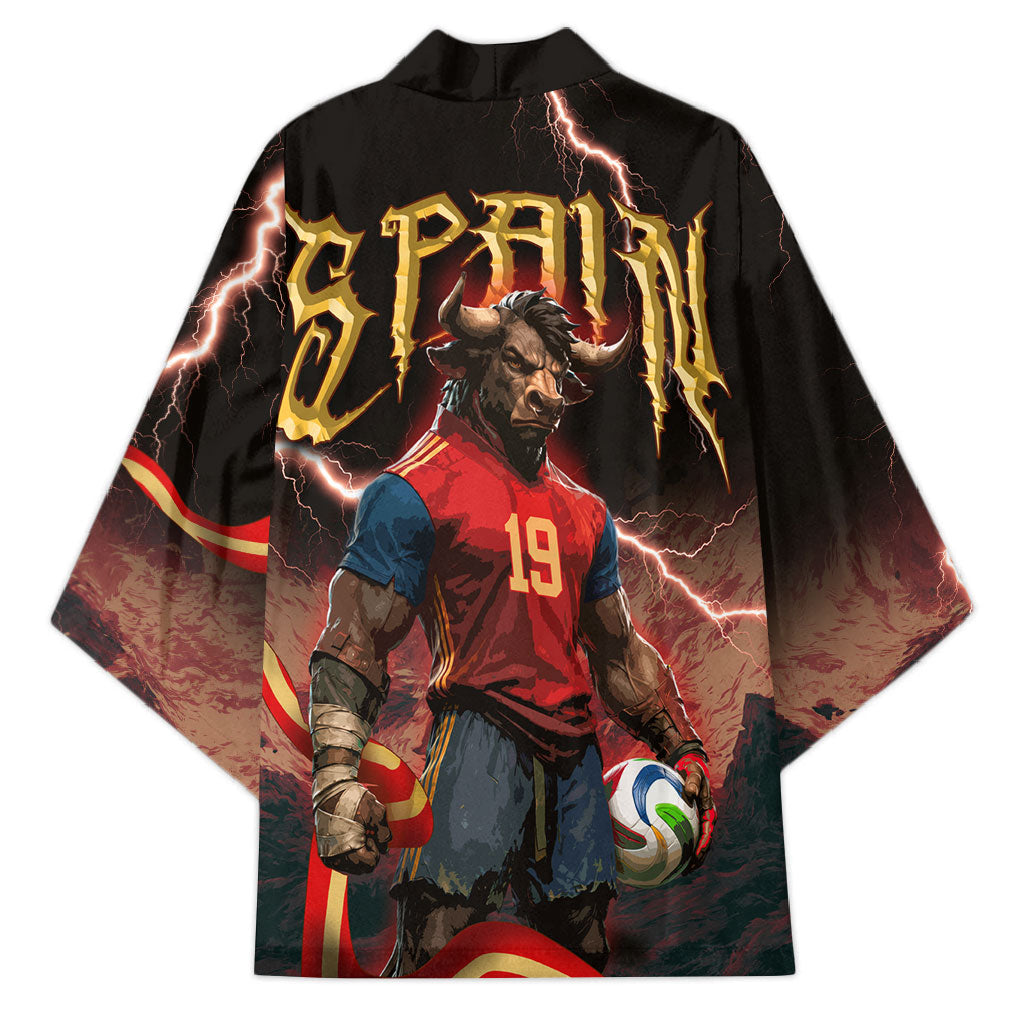 Spain Football Kimono Spanish Pride Bull Mascot Gothic Metal Lightning Storm