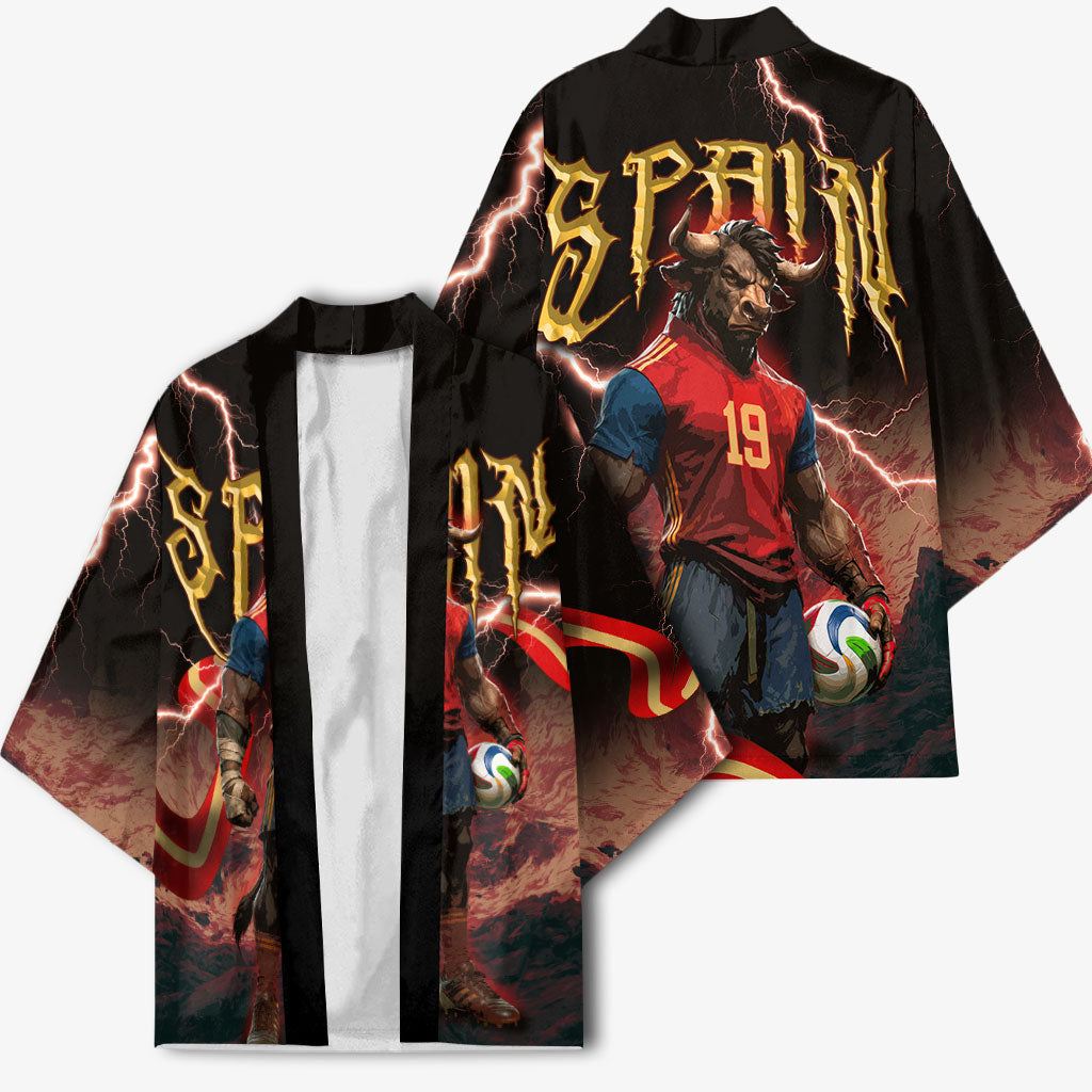 Spain Football Kimono Spanish Pride Bull Mascot Gothic Metal Lightning Storm