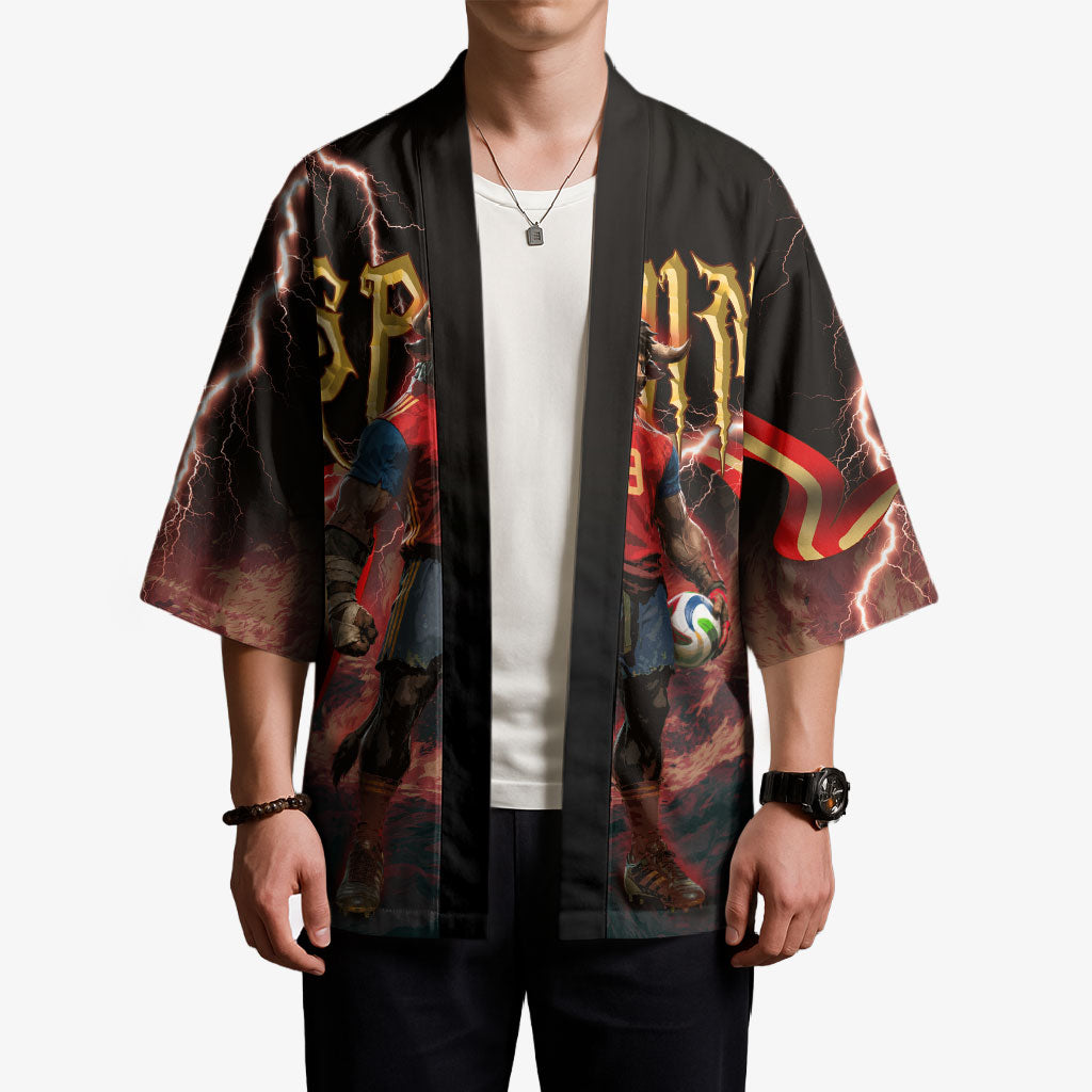 Spain Football Kimono Spanish Pride Bull Mascot Gothic Metal Lightning Storm