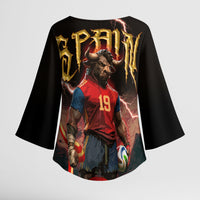 Spain Football Kimono Sleeve Blouse Spanish Pride Bull Mascot Gothic Metal Lightning Storm