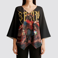Spain Football Kimono Sleeve Blouse Spanish Pride Bull Mascot Gothic Metal Lightning Storm