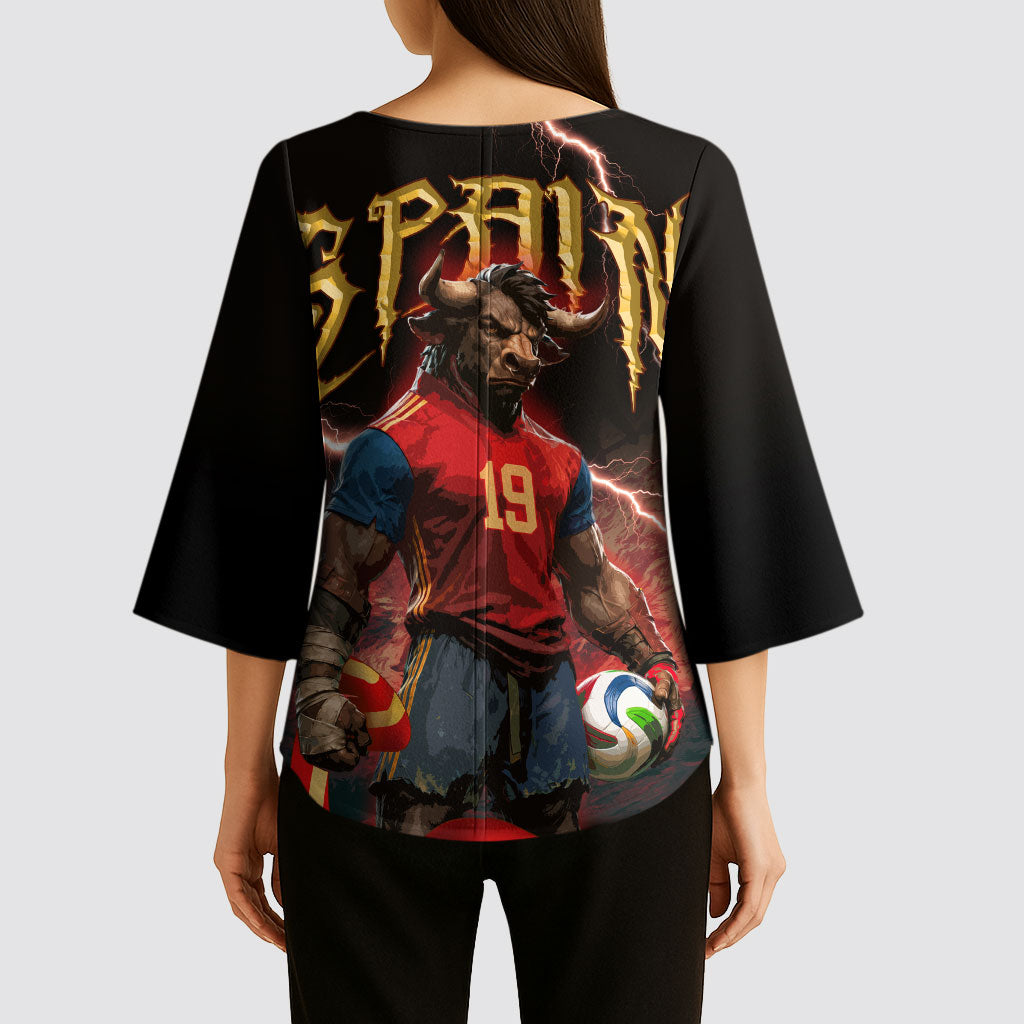 Spain Football Kimono Sleeve Blouse Spanish Pride Bull Mascot Gothic Metal Lightning Storm