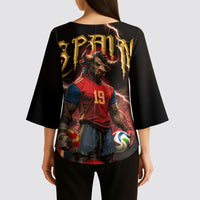 Spain Football Kimono Sleeve Blouse Spanish Pride Bull Mascot Gothic Metal Lightning Storm