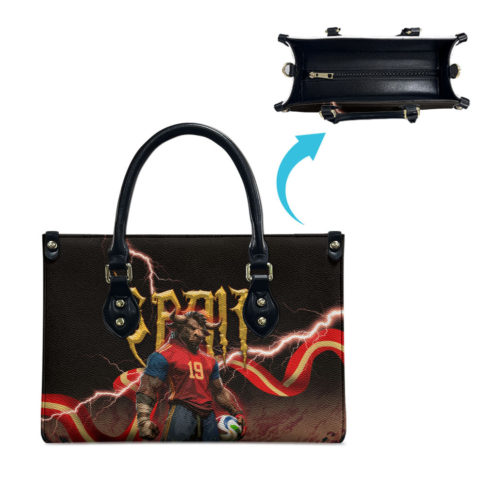 Spain Football Leather Bag Spanish Pride Bull Mascot Gothic Metal Lightning Storm