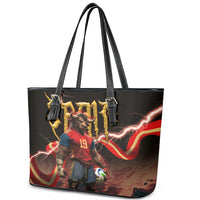 Spain Football Leather Tote Bag Spanish Pride Bull Mascot Gothic Metal Lightning Storm