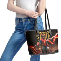 Spain Football Leather Tote Bag Spanish Pride Bull Mascot Gothic Metal Lightning Storm