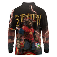 Spain Football Long Sleeve Polo Shirt Spanish Pride Bull Mascot Gothic Metal Lightning Storm